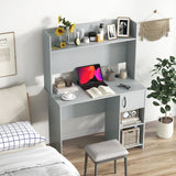 Computer Desk with Hutch Home Office Desk with Raised Display Shelf and 2 Open Shelves