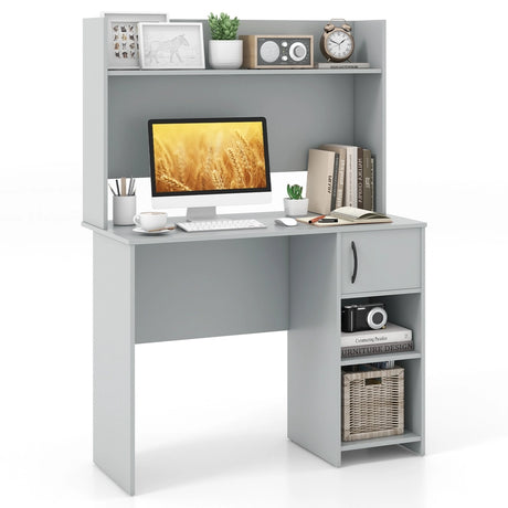 Computer Desk with Hutch Home Office Desk with Raised Display Shelf and 2 Open Shelves