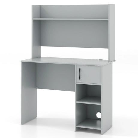 Computer Desk with Hutch Home Office Desk with Raised Display Shelf and 2 Open Shelves