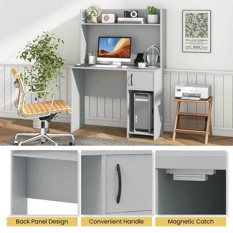 Computer Desk with Hutch Home Office Desk with Raised Display Shelf and 2 Open Shelves