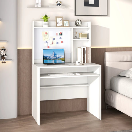 Computer Desk with Magnetic Pinboard Home Office Desk Modern PC Table White