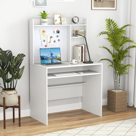 Computer Desk with Magnetic Pinboard Home Office Desk Modern PC Table White
