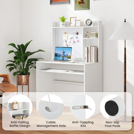 Computer Desk with Magnetic Pinboard Home Office Desk Modern PC Table White