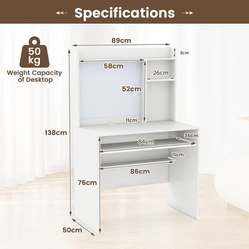 Computer Desk with Magnetic Pinboard Home Office Desk Modern PC Table White