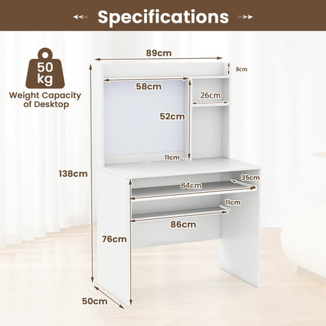 Computer Desk with Magnetic Pinboard Home Office Desk Modern PC Table White