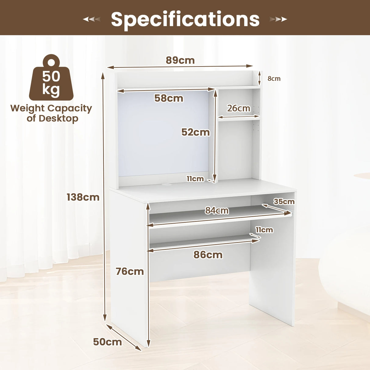 Computer Desk with Magnetic Pinboard Home Office Desk Modern PC Table White