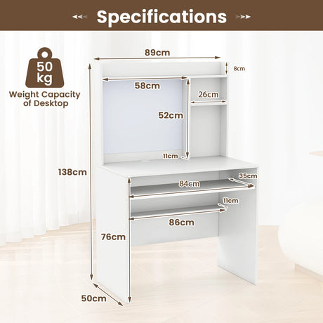 Computer Desk with Magnetic Pinboard Home Office Desk Modern PC Table White