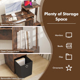 Space-saving Computer Desk with Open Shelf and Fabric Storage Drawer-Rustic Brown