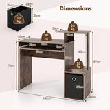 Space-saving Computer Desk with Open Shelf and Fabric Storage Drawer-Rustic Brown