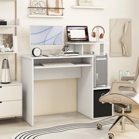 Space-saving Computer Desk with Open Shelf and Fabric Storage Drawer-White