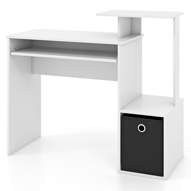 Space-saving Computer Desk with Open Shelf and Fabric Storage Drawer-White