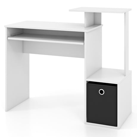 Space-saving Computer Desk with Open Shelf and Fabric Storage Drawer-White