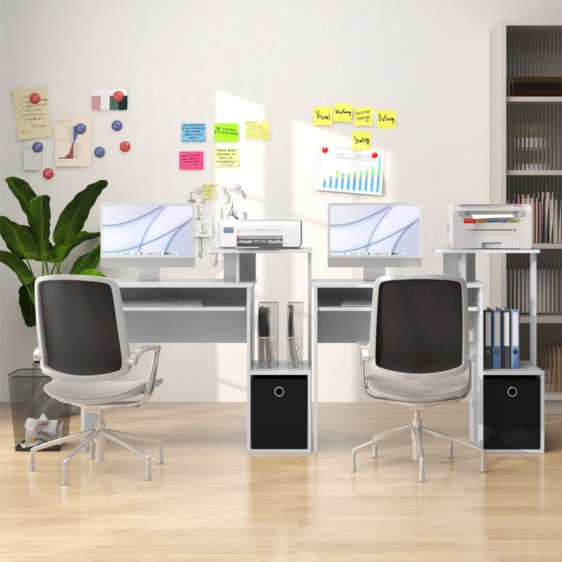 Space-saving Computer Desk with Open Shelf and Fabric Storage Drawer-White