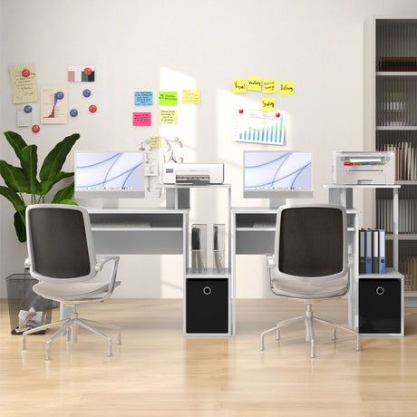 Space-saving Computer Desk with Open Shelf and Fabric Storage Drawer-White