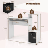 Space-saving Computer Desk with Open Shelf and Fabric Storage Drawer-White