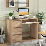 Computer Desk with Power Outlet and 3 Large Drawers-Natural