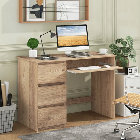 Computer Desk with Power Outlet and 3 Large Drawers-Natural