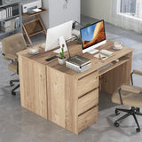 Computer Desk with Power Outlet and 3 Large Drawers-Natural