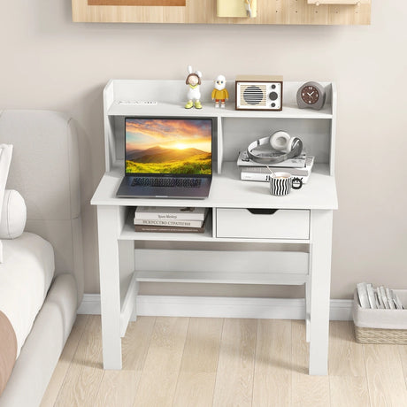 Computer Desk with Power Outlets and USB Port and Type-C-White