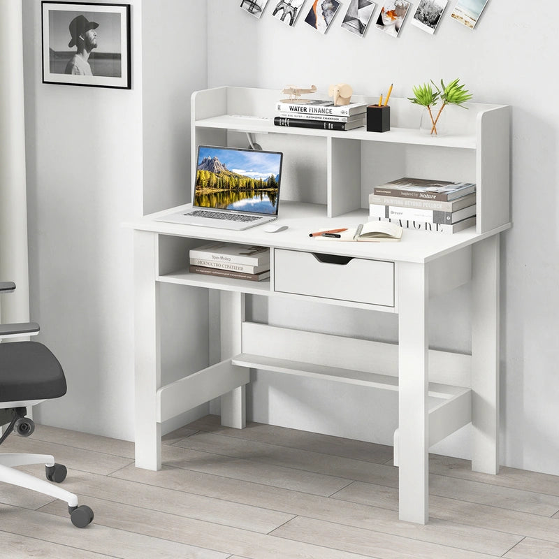 Computer Desk with Power Outlets and USB Port and Type-C-White