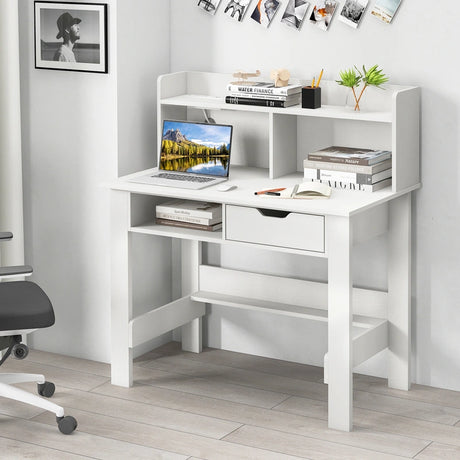 Computer Desk with Power Outlets and USB Port and Type-C-White