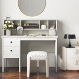 Computer Desk with Power Outlets and  5-Cubby Hutch-White