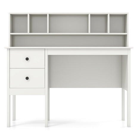 Computer Desk with Power Outlets and  5-Cubby Hutch-White