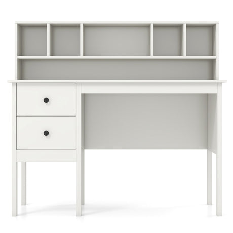 Computer Desk with Power Outlets and  5-Cubby Hutch-White
