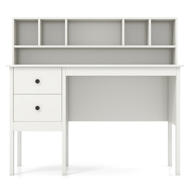 Computer Desk with Power Outlets and  5-Cubby Hutch-White