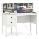 Computer Desk with Power Outlets and  5-Cubby Hutch-White
