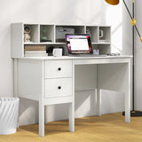 Computer Desk with Power Outlets and  5-Cubby Hutch-White