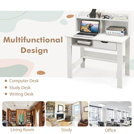 Computer Desk with Power Outlets and USB Port and Type-C-White