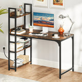 Computer Desk with Power Strip 120 CM Study Writing Desk with Bookshelf-Rustic Brown