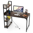 Computer Desk with Power Strip 120 CM Study Writing Desk with Bookshelf-Rustic Brown