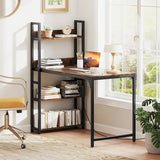 Computer Desk with Power Strip 120 CM Study Writing Desk with Bookshelf-Rustic Brown