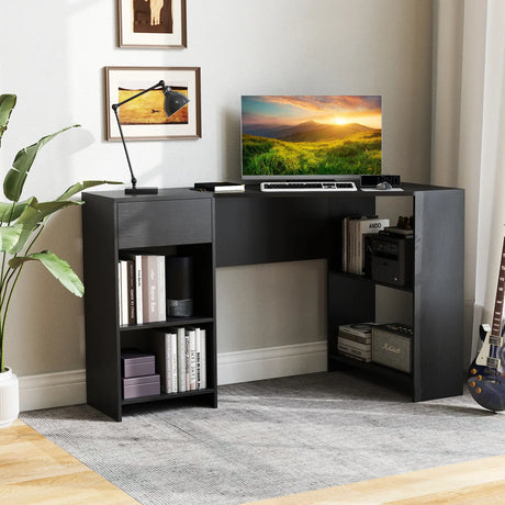L-Shaped Computer Desk with Storage and Open Shelves for Living Room Bedroom-Black