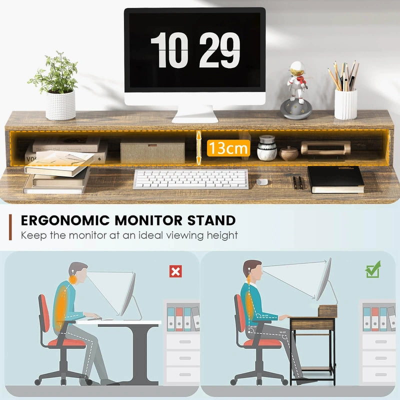 48 Inch Computer Desk with Monitor Stand Drawer and Shelves-Rustic Brown