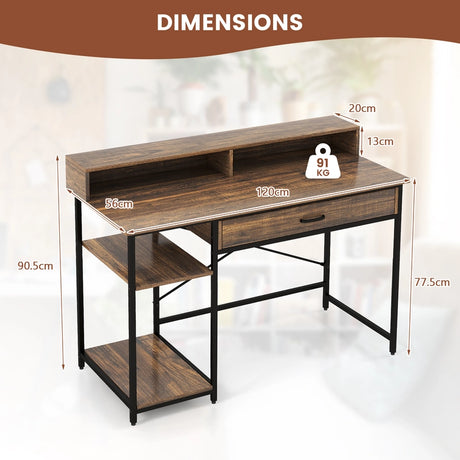 48 Inch Computer Desk with Monitor Stand Drawer and Shelves-Rustic Brown