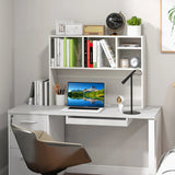 Computer Desktop Bookcase with 4 Cubbies and Open Back Compartment-White