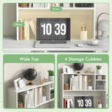 Computer Desktop Bookcase with 4 Cubbies and Open Back Compartment-White