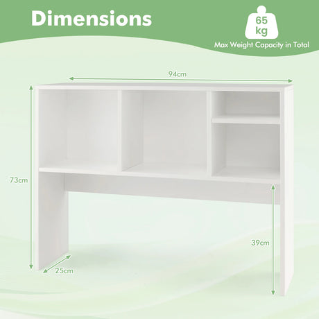 Computer Desktop Bookcase with 4 Cubbies and Open Back Compartment-White