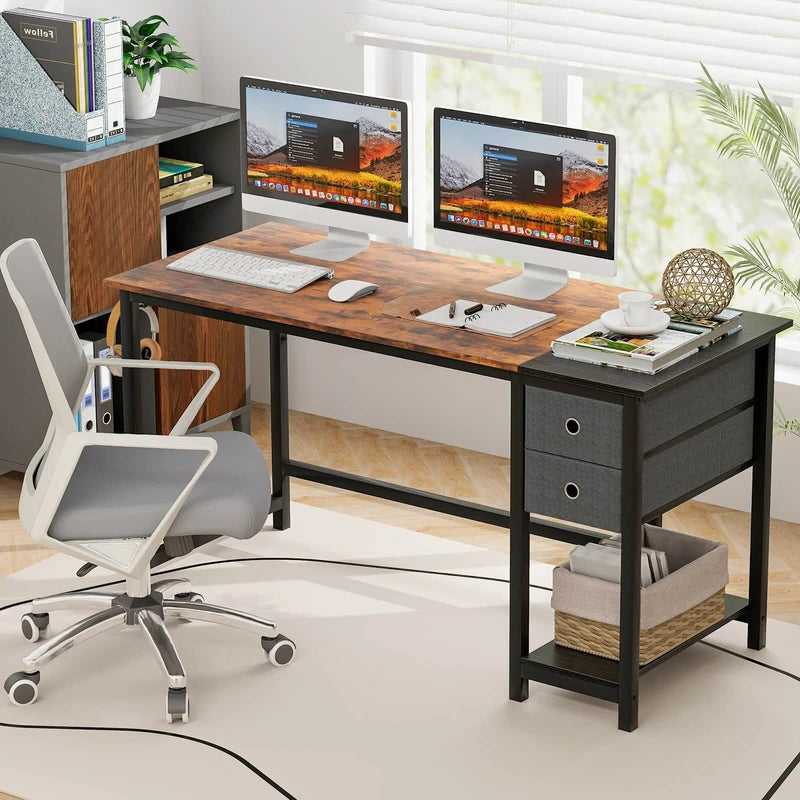 48/55-Inch Home Office Desk with 2 Drawers Hanging Hook-55 Inch