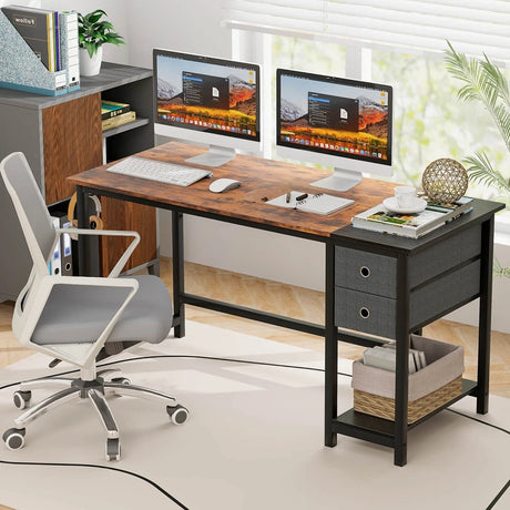 48/55-Inch Home Office Desk with 2 Drawers Hanging Hook-55 Inch