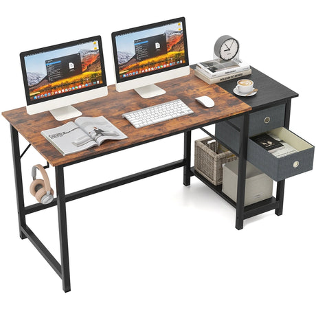 48/55-Inch Home Office Desk with 2 Drawers Hanging Hook-55 Inch