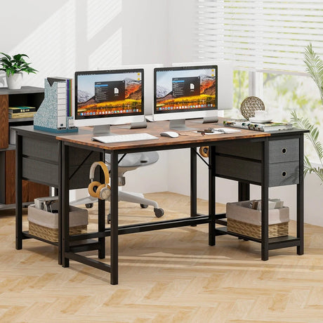 48/55-Inch Home Office Desk with 2 Drawers Hanging Hook-55 Inch