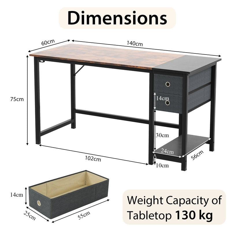 48/55-Inch Home Office Desk with 2 Drawers Hanging Hook-55 Inch