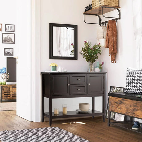 Wooden Sideboard Buffet Console Table with Drawers and Storage-Brown
