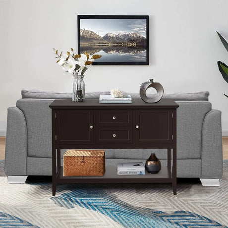 Wooden Sideboard Buffet Console Table with Drawers and Storage-Brown