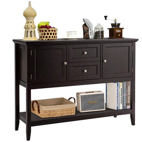 Wooden Sideboard Buffet Console Table with Drawers and Storage-Brown