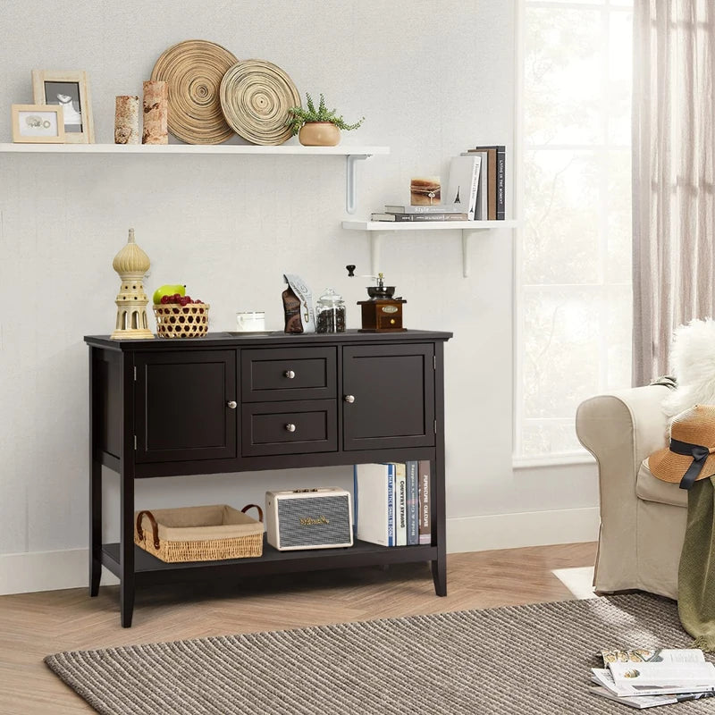 Wooden Sideboard Buffet Console Table with Drawers and Storage-Brown